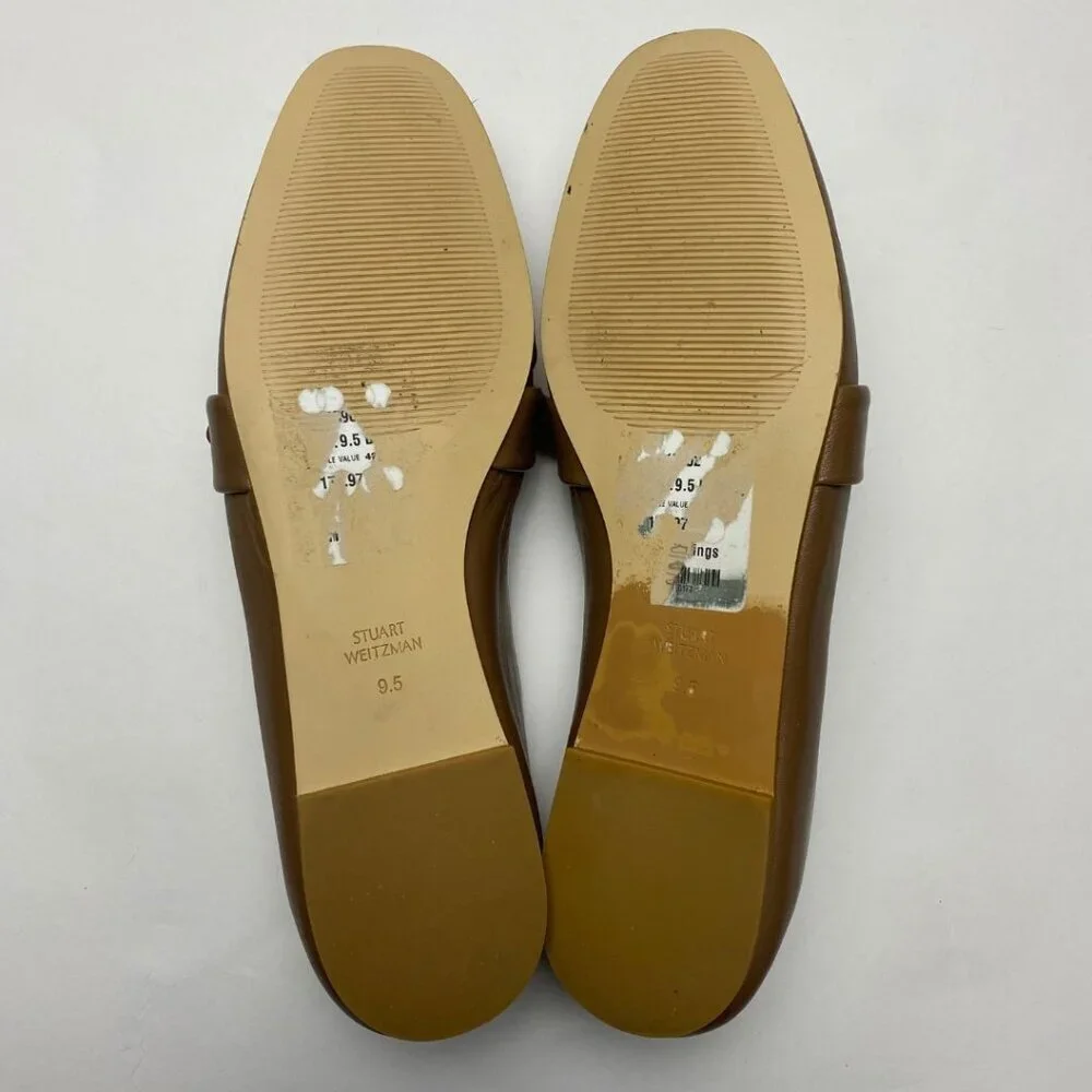 STUART WEITZMAN Bandeau Flats Loafers Camel Brown Leather Folding Heel Size 9.5 - Picture 5 of 6